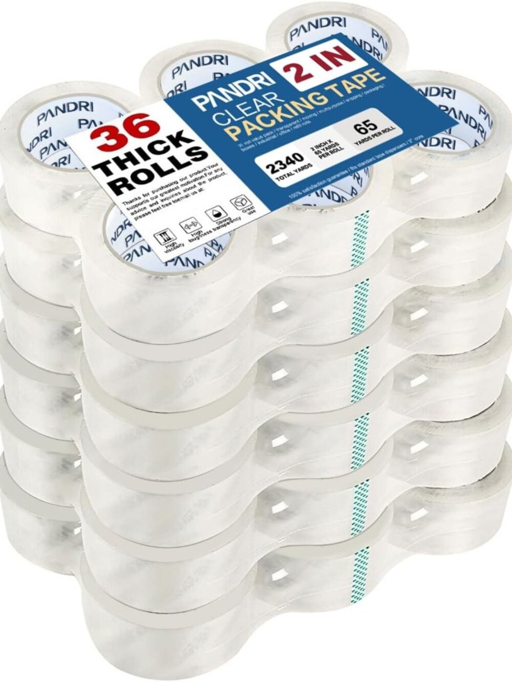 36 Pack Heavy Duty Packing Tape Rolls - 2" x 65yd, Strong Adhesive, Durable